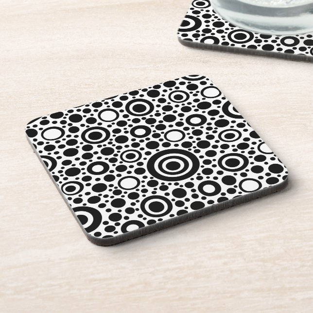 Black Dots & Circle Pattern + your text & backgr. Coaster (Left Side)
