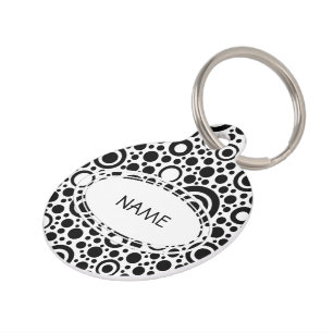Black Dots & Circle Pattern + your text & backgr. Pet Tag