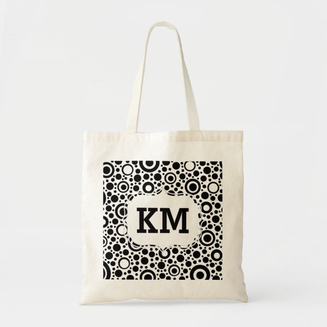 Black Dots & Circle Pattern + your text & backgr. Tote Bag (Front)