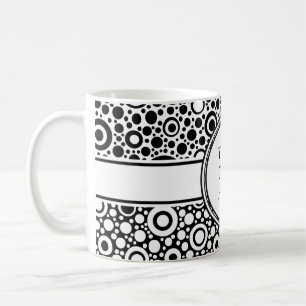 Black Dots & Circles Grid + your backgr. & text Coffee Mug