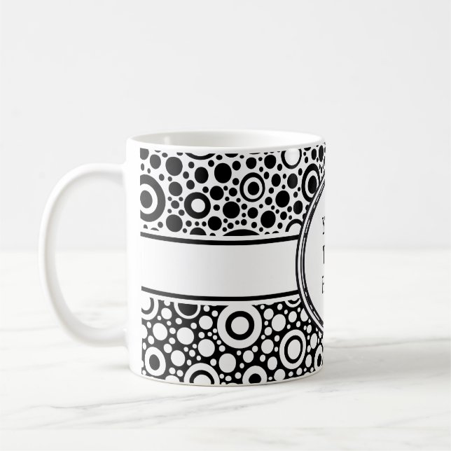 Black Dots & Circles Grid + your backgr. & text Coffee Mug (Left)