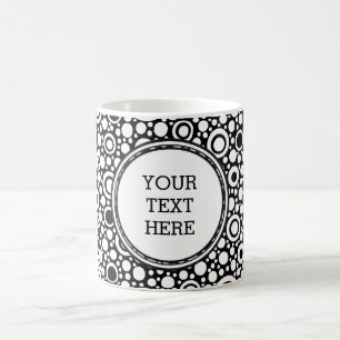 Black Dots & Circles Grid + your backgr. & text Coffee Mug