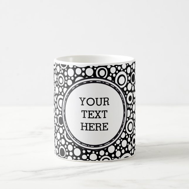 Black Dots & Circles Grid + your backgr. & text Coffee Mug (Center)