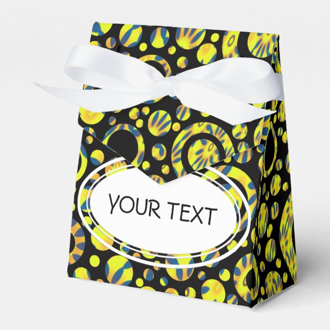 Black Dots & Circles Grid + your backgr. & text Favour Box (Front Side)