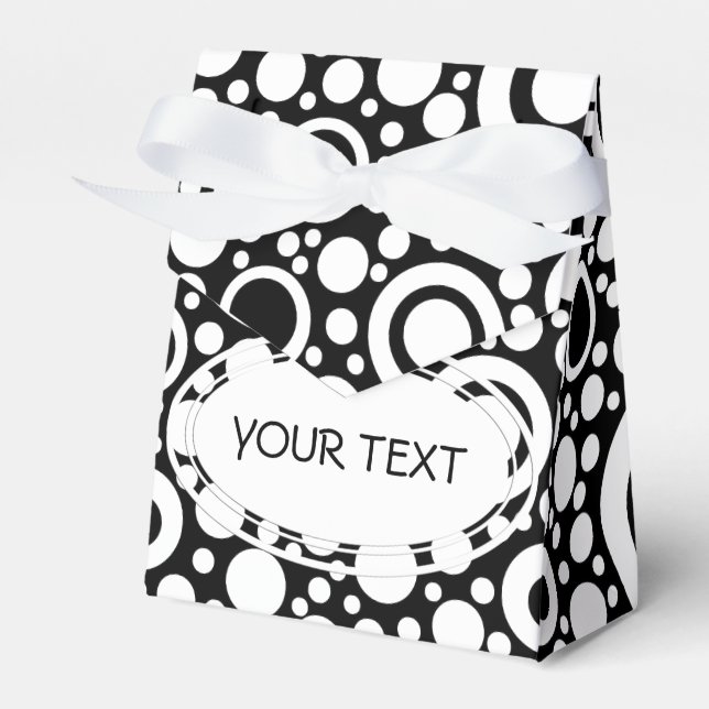 Black Dots & Circles Grid + your backgr. & text Favour Box (Front Side)