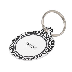 Black Dots & Circles Grid + your backgr. & text Pet Tag