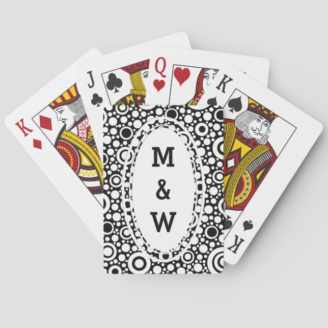 Black Dots & Circles Grid + your backgr. & text Playing Cards (Back)