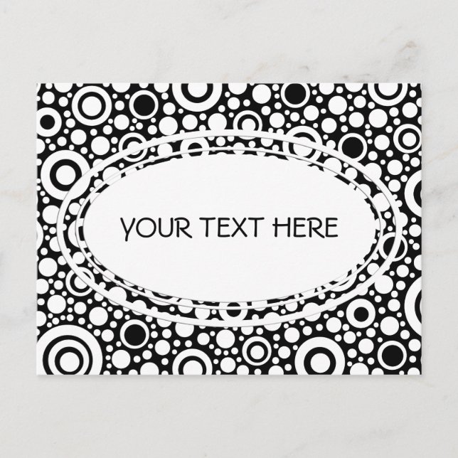 Black Dots & Circles Grid + your backgr. & text Postcard (Front)