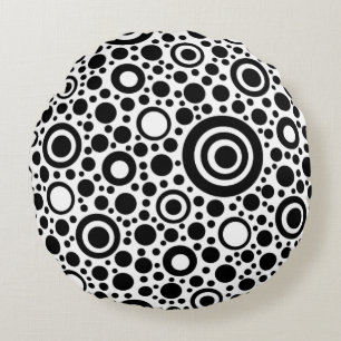 Black Dots & Circles Grid + your backgr. & text Round Cushion