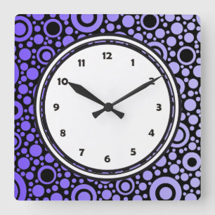 Black Dots & Circles Grid + your backgr. & text Square Wall Clock