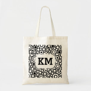 Black Dots & Circles Grid + your backgr. & text Tote Bag