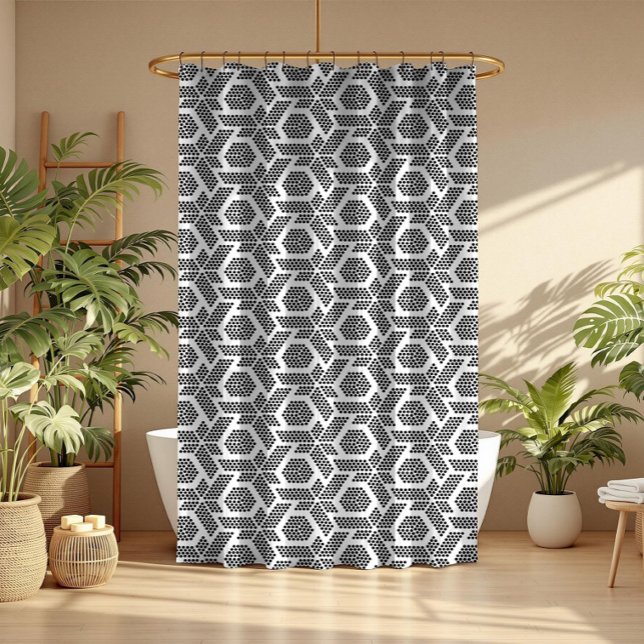 Black dots geometric pattern on white shower curtain (Creator Uploaded)