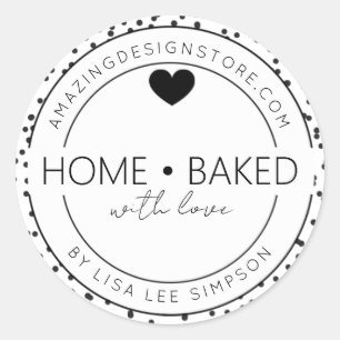 Black dots Home baked With Love Heart  Classic Round Sticker