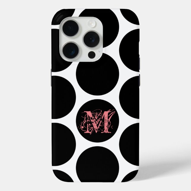 Black Dots Pattern – Custom Initial Case-Mate iPhone Case (Back)