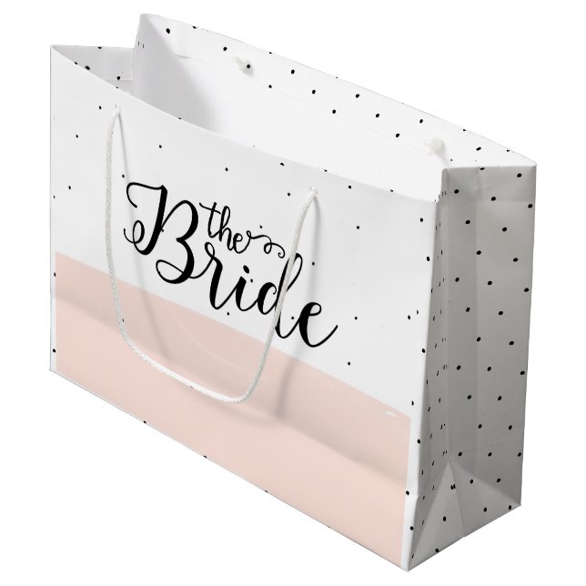 Black dots pattern pink stripe large gift bag (Front Angled)