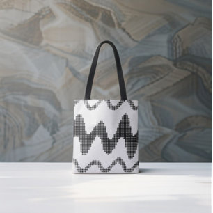 Black Dotted Zigzag Waves on White Tote Bag