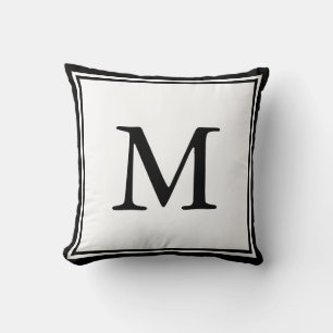 Black Double Border and Letter and White Cushion