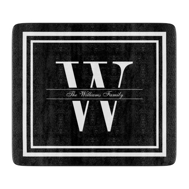 Black Double Border Monogram Cutting Board (Front)