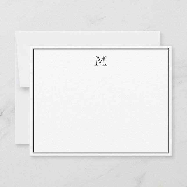 Black Double Border Vintage Monogram Card (Front)