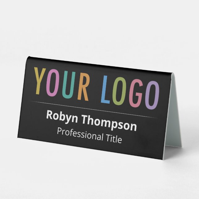 Black Double Sided Desk Name Plate Business Logo (Front)