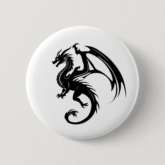 Black dragon 6 cm round badge (Front)