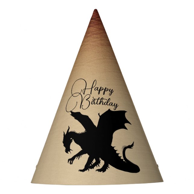 Black Dragon Ancient Paper Birthday Party Hat (Front)
