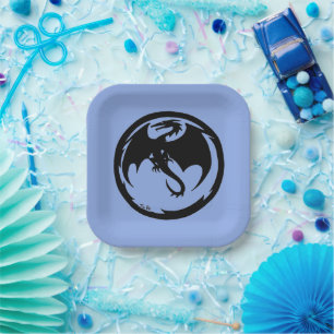 Black Dragon blue square paper plates