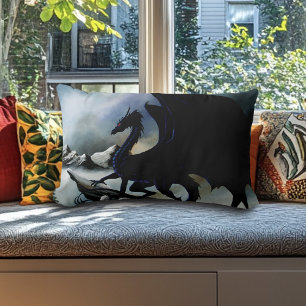 Black Dragon Fantasy Blue Mountains Lumbar Cushion