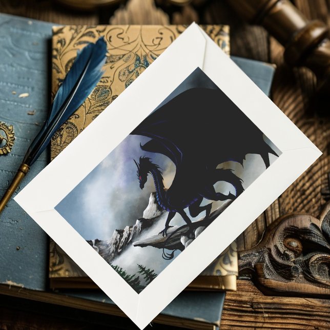 Black Dragon Fantasy Blue Mountains Rectangular Sticker (Creator Uploaded)