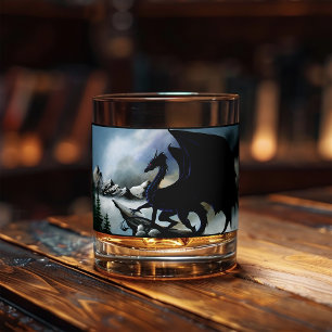 Black Dragon Fantasy Blue Mountains  Whiskey Glass