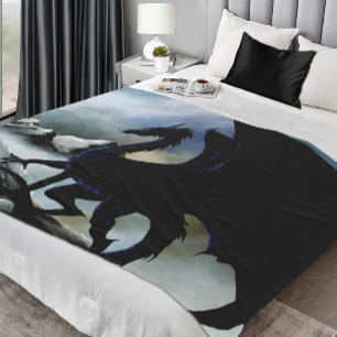 Black Dragon Fantasy Blue Moutnins Fleece Blanket