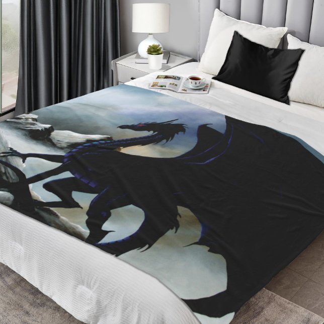 Black Dragon Fantasy Blue Moutnins Fleece Blanket (Creator Uploaded)
