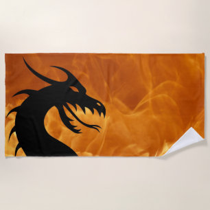 Black Dragon Fire Flame and Heat Beach Towel