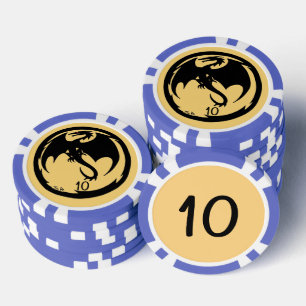Black Dragon gold blue 10 striped poker chip