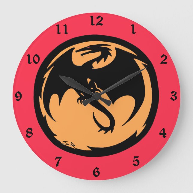 Black Dragon gold coral wall clock (Front)