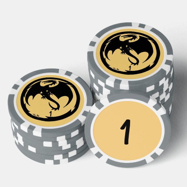 Black Dragon gold grey 1 striped poker chip (Stack)