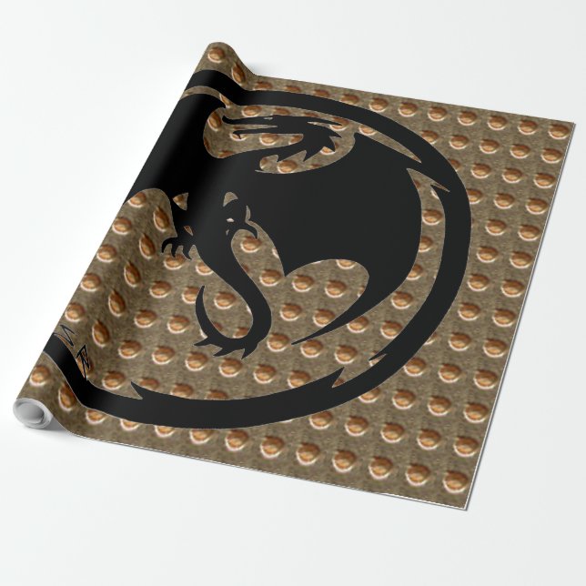 Black Dragon gold indent matte wrapping paper (Unrolled)