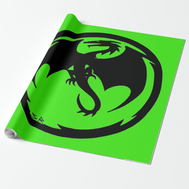 Black Dragon green matte wrapping paper large (Unrolled)
