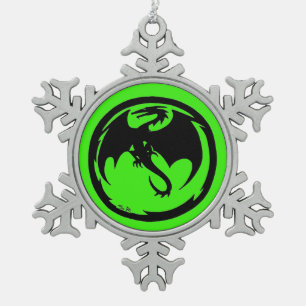 Black Dragon Green pewter snowflake ornament