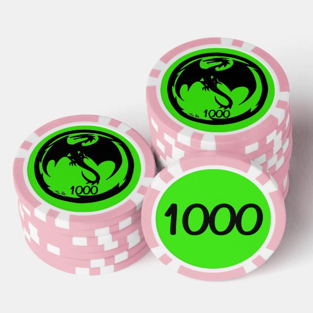 Black Dragon green pink 1000 striped poker chip (Stack)