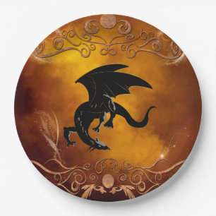Black dragon in the sky paper plate