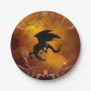 Black dragon in the sky paper plate