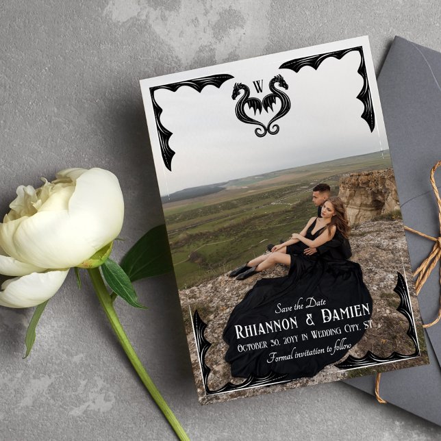 Black Dragon Monogram Fantasy Wedding Photo Save The Date (Creator Uploaded)
