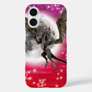 Black Dragon - Mythical Fantasy Creature Red Sky iPhone 16 Case