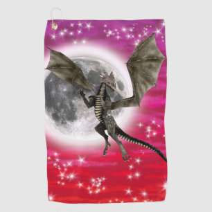 Black Dragon - Mythical Fantasy Creature Red Sky Golf Towel