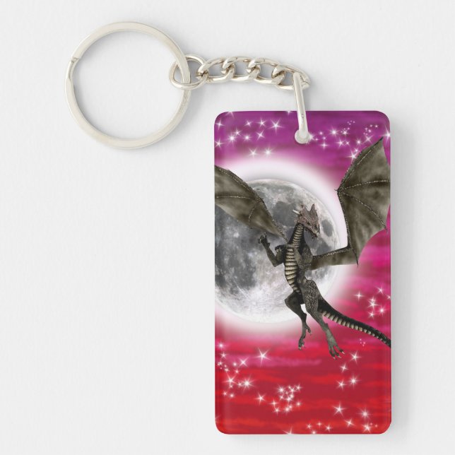 Black Dragon - Mythical Fantasy Creature Red Sky Key Ring (Front)