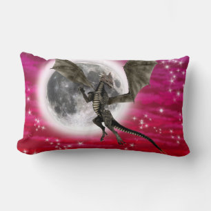 Black Dragon - Mythical Fantasy Creature Red Sky Lumbar Cushion