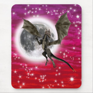 Black Dragon - Mythical Fantasy Creature Red Sky Mouse Pad