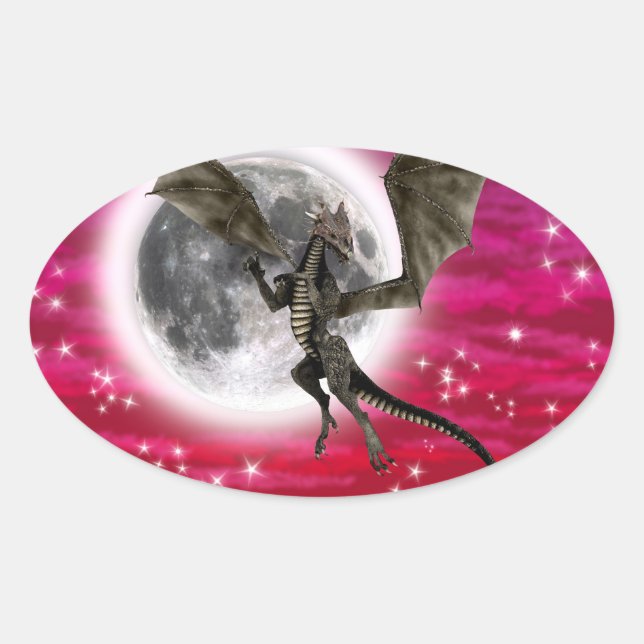 Black Dragon - Mythical Fantasy Creature Red Sky Oval Sticker (Front)