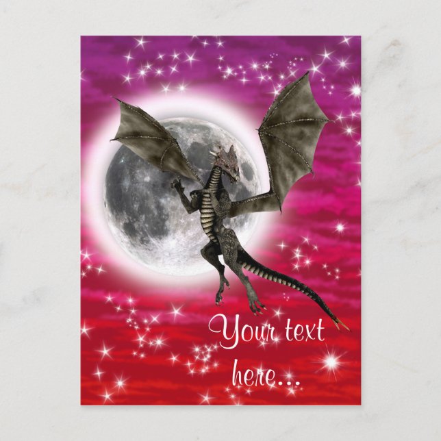 Black Dragon - Mythical Fantasy Creature Red Sky Postcard (Front)